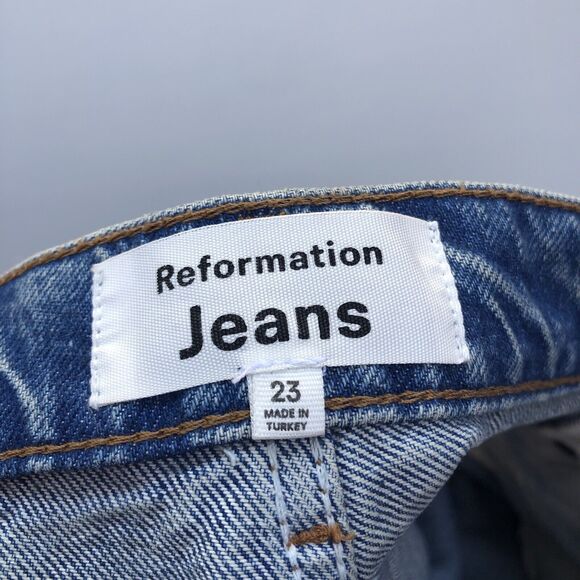 Reformation Women Size 23 Abby High Rise Straight Jeans in Colorado Sparkle Blue - Picture 4 of 13